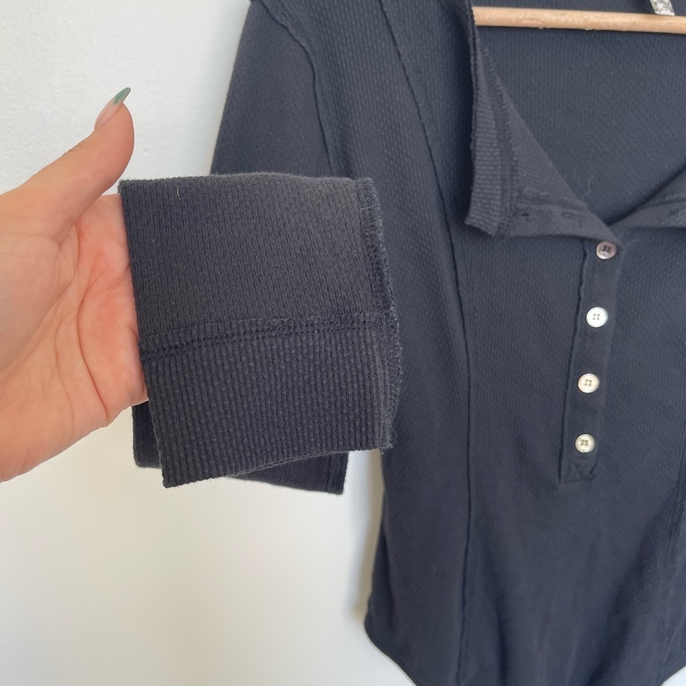 Free People Intimately Black Long Sleeve Button Thermal Sloane Bodysuit - Picture 7 of 12